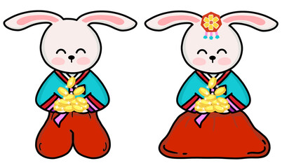 couples of rabbits holding gold coins