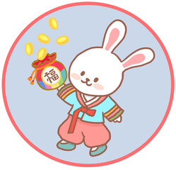 decorative male rabbit blessing a wealthy new year