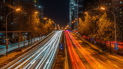 Beijing-Guangzhou bridge traffic road traffic light track at night