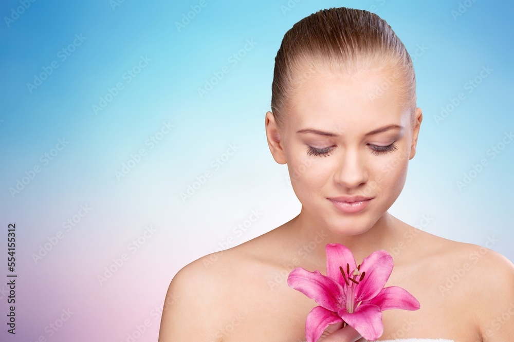 Poster Attractive young Woman with clean fresh skin