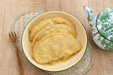 Sukun goreng or fried breadfruit, traditional Indonesian food.
