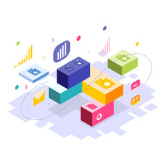 business isometric with computer infographic vector	
