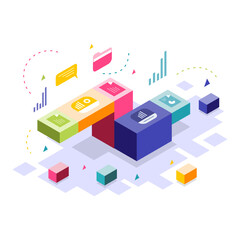 business isometric with computer infographic vector	

