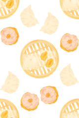 dim sum seamless pattern on transparent background