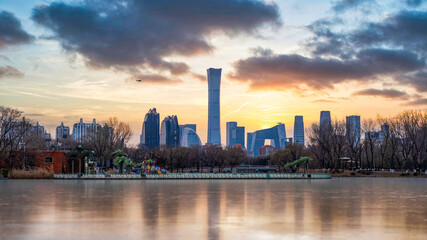 Fototapeta na wymiar Beijing under the sunset of the CBD in the evening