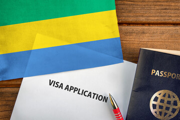Visa application form, passport and flag of Gabon

