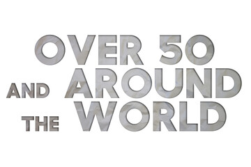 Over 50 and around the world text with Torn, Crumpled White Paper on colored background.