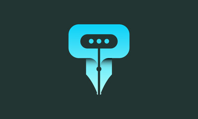 chat, pen and letter o logo