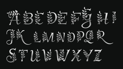 Decorative metallic silver letters abc alphabets monogram logo design template