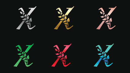 Decorative letter X in Metallic Colors name initial modern logo design template