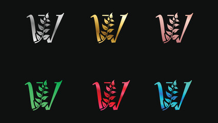 Decorative letter W in Metallic Colors name initial modern logo design template