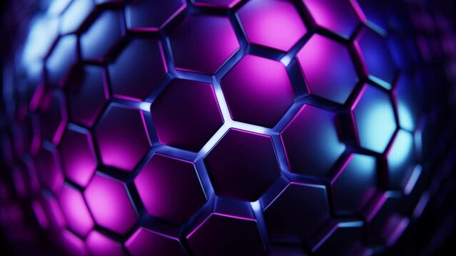 Futuristic Hexagon background. 3d render. Abstract blue pink Hexagonal pattern. Random motion. Seamless loop