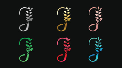 Decorative letter J in Metallic Colors name initial modern logo design template