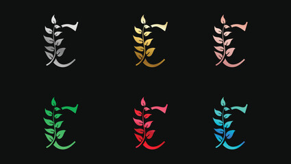 Decorative letter C in Metallic Colors name initial modern logo design template