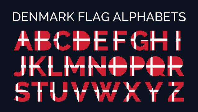 Denmark Flag Alphabets Letters A to Z Creative Design Logos	