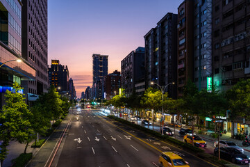 Taipei city street landmark at sunset time