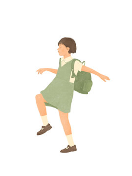 little Asian girl wearing uniform childhood memories going to school on transparent background