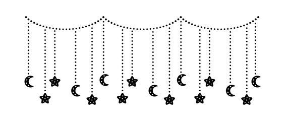 Moon and stars lights dangling bunting garland silhouette © Aletheia Shade