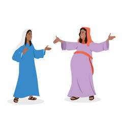 Mary Visits Elizabeth John the Baptist Leaps In Joy. Flat vector illustration isolated on white background