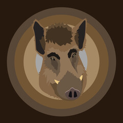 male wild boar is presented only his head as logo