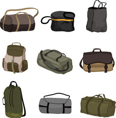 bag camp set cartoon. backpack adventure, travel hiking, back tent, mountain camping bag camp vector illustration