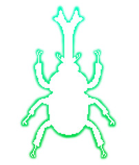 Green glowing silhouette of a pixel art beetle