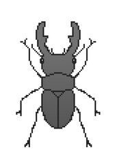 Illustration of pixel art black stag beetle