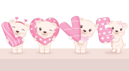 Cute Teddy Bear with alphabet love, valentine's day concept
