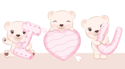 Cute Little Bear with love alphabet, Valentine's day concept