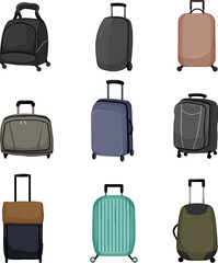 luggage bag set cartoon. travel suitcase, trip baggage, vacation case, journey holiday luggage bag vector illustration