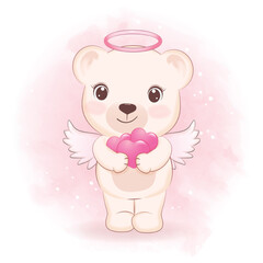 Cute Little Cupid Bear Valentine's day concept illustration