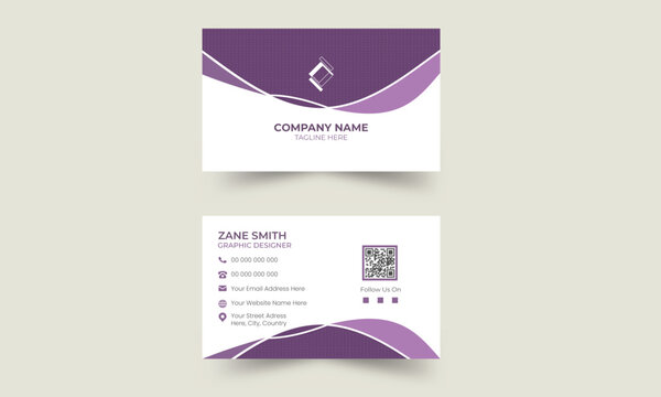Purple modern creative business card with pattern. Simple clean design. Vector business card design template , corporate style. Double sided business card template. Minimalist Business Card Layout.