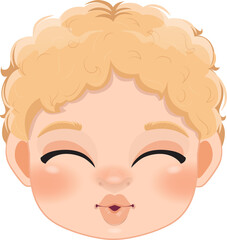 Cute Boy Face and Blonde Hair Lips Kissing , Eye-Smile Cartoon Character Design