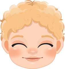 Cute Boy Face and Blonde Hair Smiling, Eye-Smile Cartoon Character Design