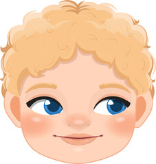 Cute Boy Face and Blonde Hair Smiling , Roll eyes to the Right Hand Cartoon Character Design