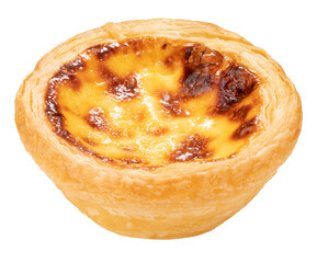 Sweet Baked Egg tart  on white background, Pie Portuguese egg tart on white PNG File.