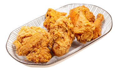 korean food, Fried chicken isolated on white dish With clipping path, Fried chicken on white.