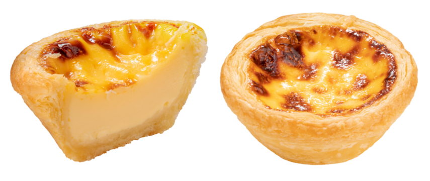 Sweet Baked Egg tart  on white background, Pie Portuguese egg tart on white PNG File.