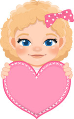 Cute little Girl Holding Pink Heart Happy Kids Celebrating Valentine s Day Cartoon Character Design