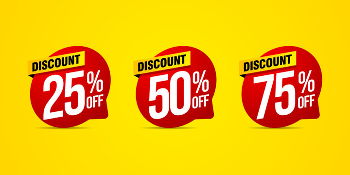 Set of discount label vector illustration, sale banner for promotional 25% off, 50% off, 75% off special offer tag sticker design element