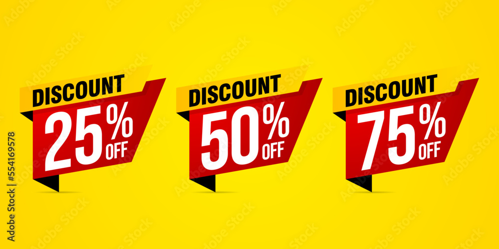 Wall mural Set of discount label vector illustration, sale banner for promotional 25% off, 50% off, 75% off special offer tag sticker design element