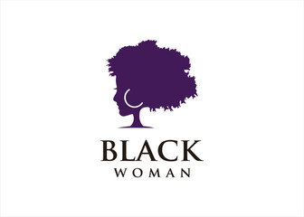 abstract woman curly hair logo design with tree concept