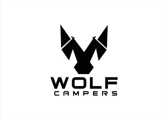 wolf fox mountain camping ground logo design