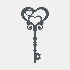 Ornate vintage heart key vector illustration cut