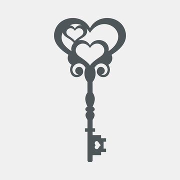 Ornate vintage heart key vector illustration cut