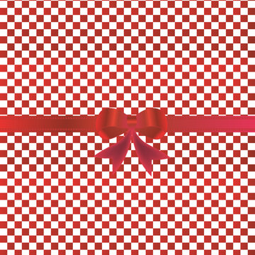  Christmas Red Satin Bow Isolated On Gift Wrapper Paper Pattern Design Background In Vector