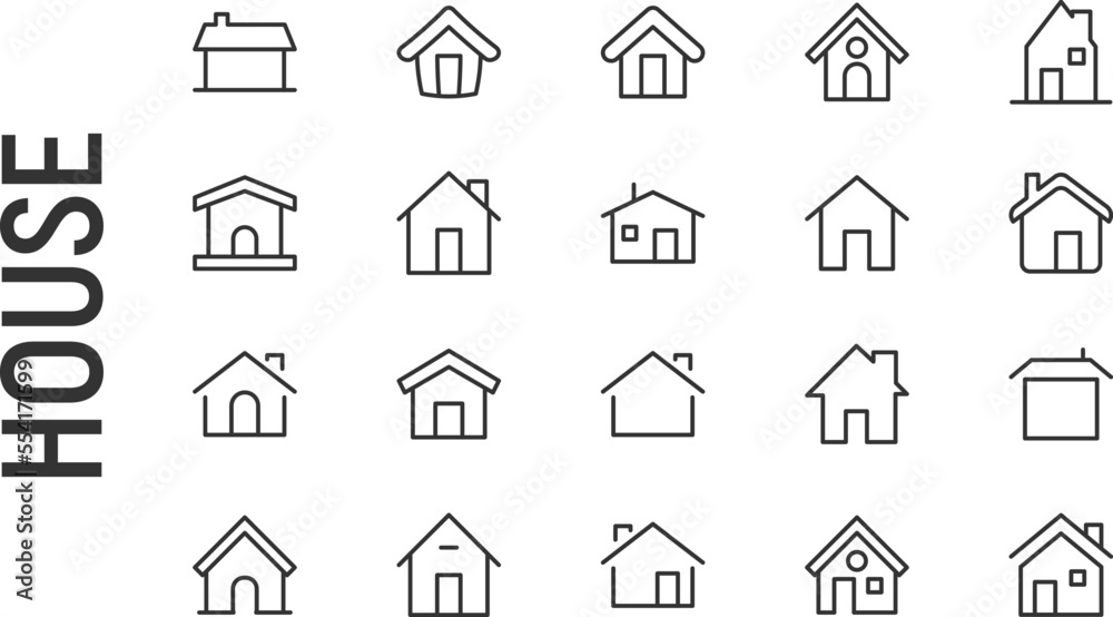 Sticker vector set of house thin line icons.