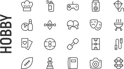 Vector set of hobby thin line icons.