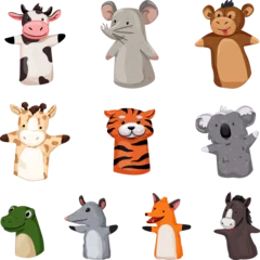 Fotobehang animal hand puppets set cartoon. finger play, child chadow, game theatre, funny art toy animal hand puppets vector illustration © PikePicture