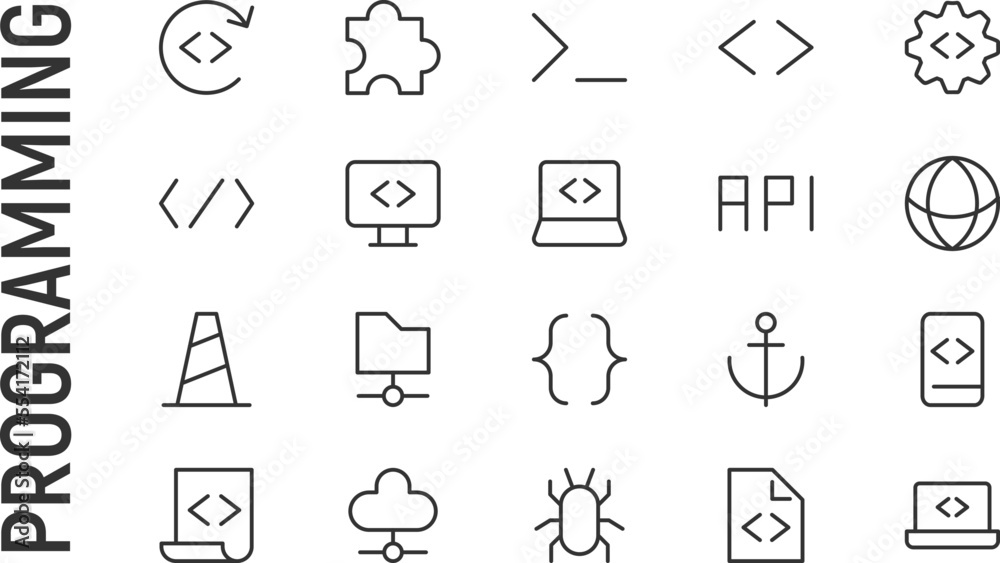 Poster vector set of programming thin line icons.